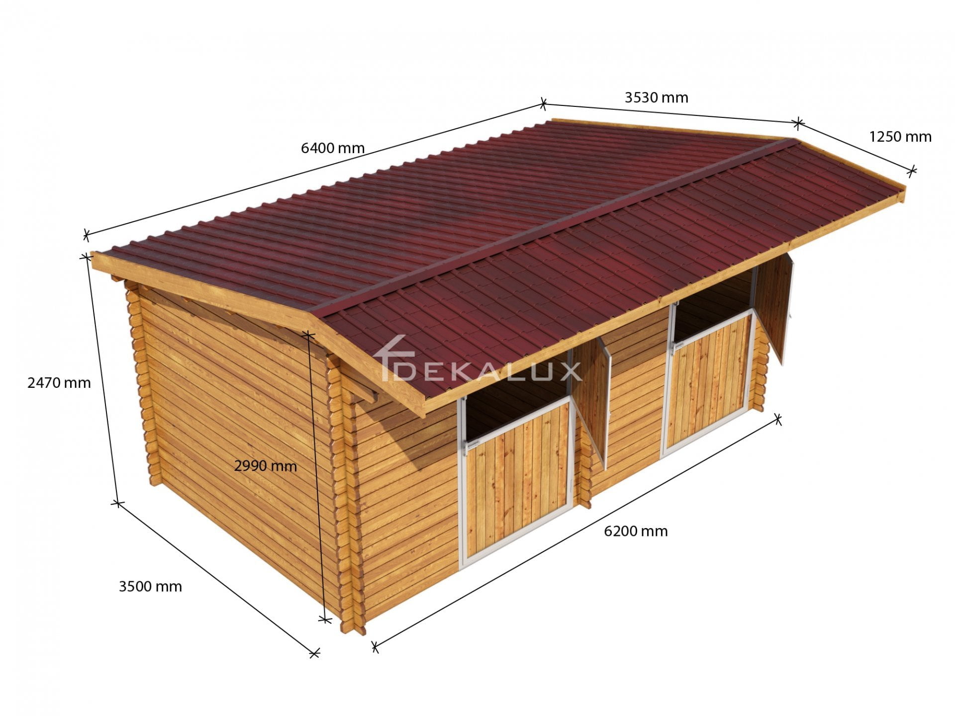 Box cavalli in legno Siena 2 – 6×6 m – 2 vani e porticato pareti 45mm