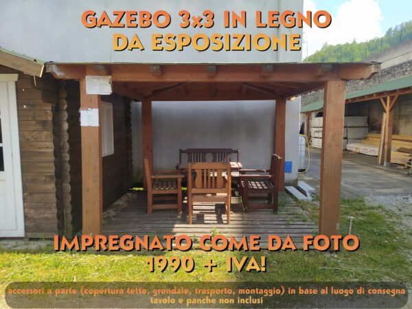 Gazebo in lamellare 3x3 a quattro acque