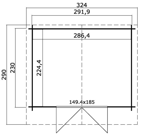 Casetta in legno 2,9x2,3 (28mm) con porta doppia