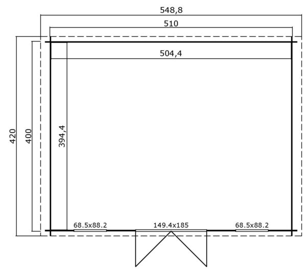 Casetta 5x4 (28mm) porta doppia + 2 finestre anteriori